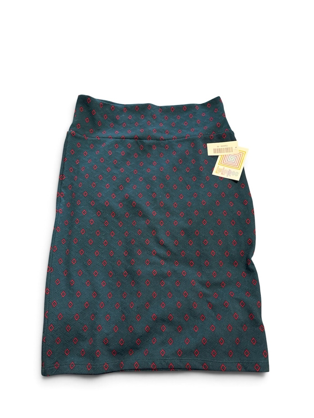 LuLaRoe Dark Green Pencil Skirt with Red Diamond Motif